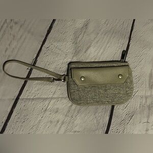 Martha Stewart Gray Wristlet Purse | Textured Fabric & Faux Leather Trim